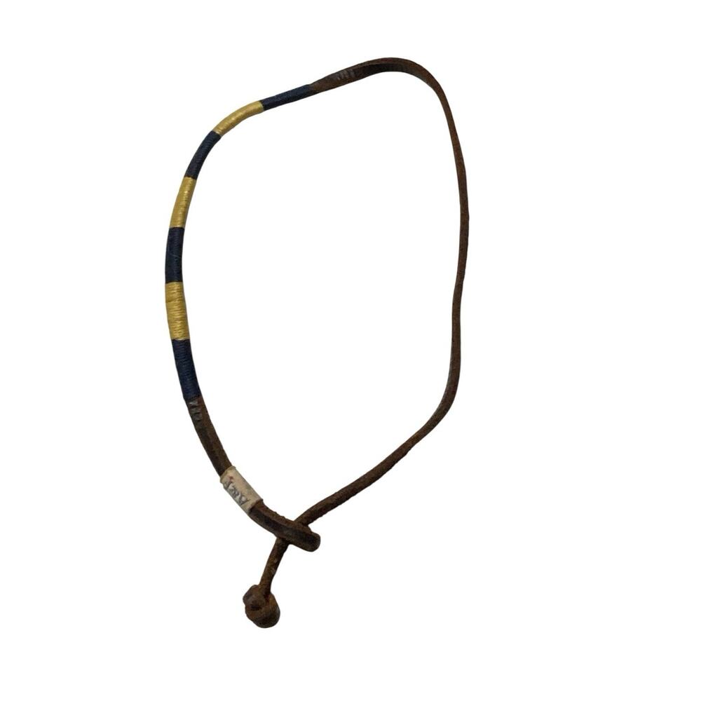 Abercrombie & Fitch Leather Bracelet Blue And Gold Wrapped Thread – Adjustable
